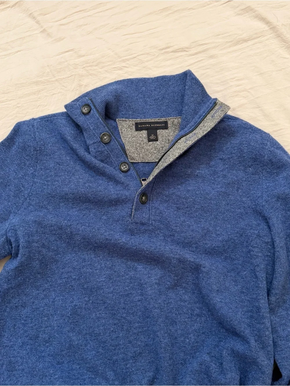 Banana Republic | 100% Merino Wool | Men's Heather Blue Zip-Button Sweater